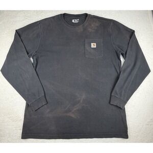 Carhartt Long Sleeve Pocket Shirt Black Distressed Men's Size Large Loose Fit